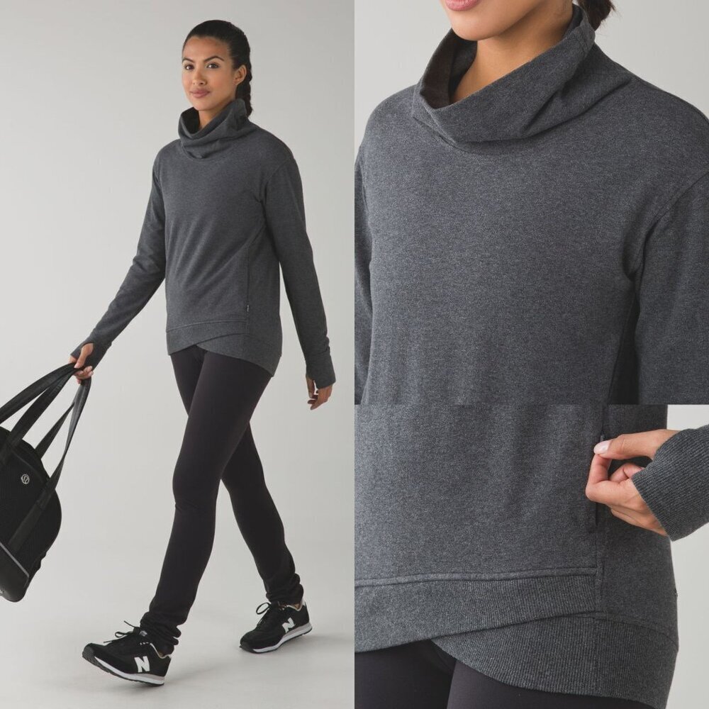 Lululemon Heathered Dark Gray On The Double Pullover Sweater Size 8 41881